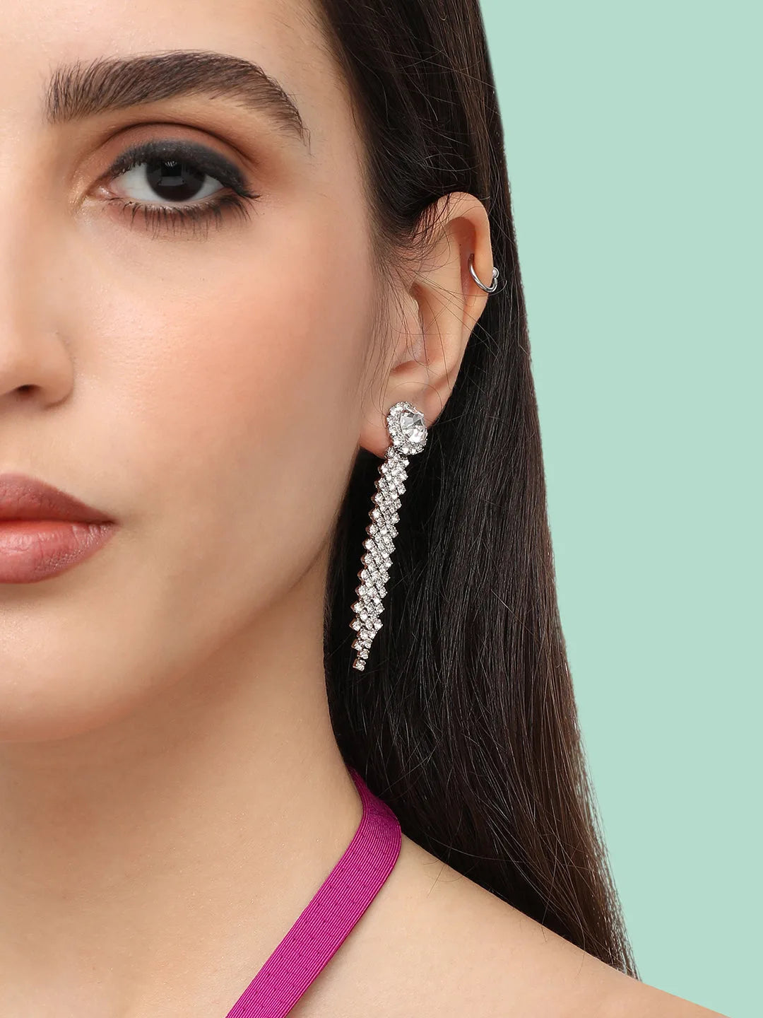 Silver Plated Designer Stone Party Drop Earring