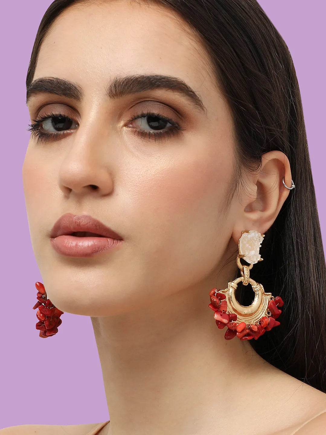 Gold Plated Designer Stone Party Drop Earring