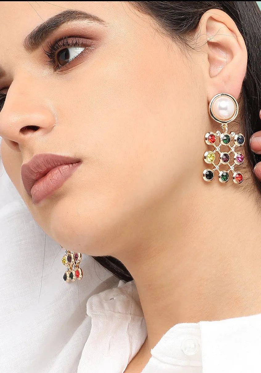 Gold Plated Designer Stone Party Drop Earring