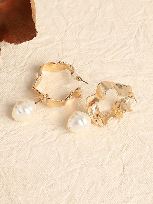 Gold Plated Pearls Casual Hoop Earring