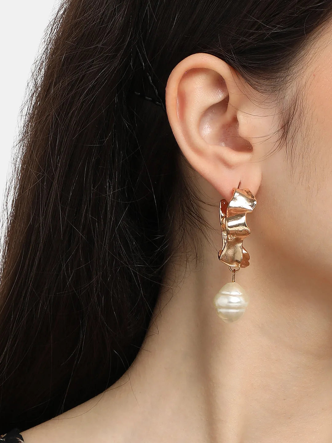 Gold Plated Pearls Casual Hoop Earring