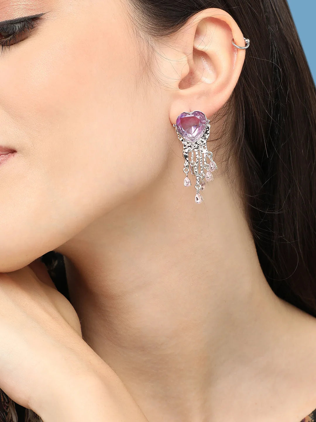 Silver Plated Designer Stone Party Drop Earring