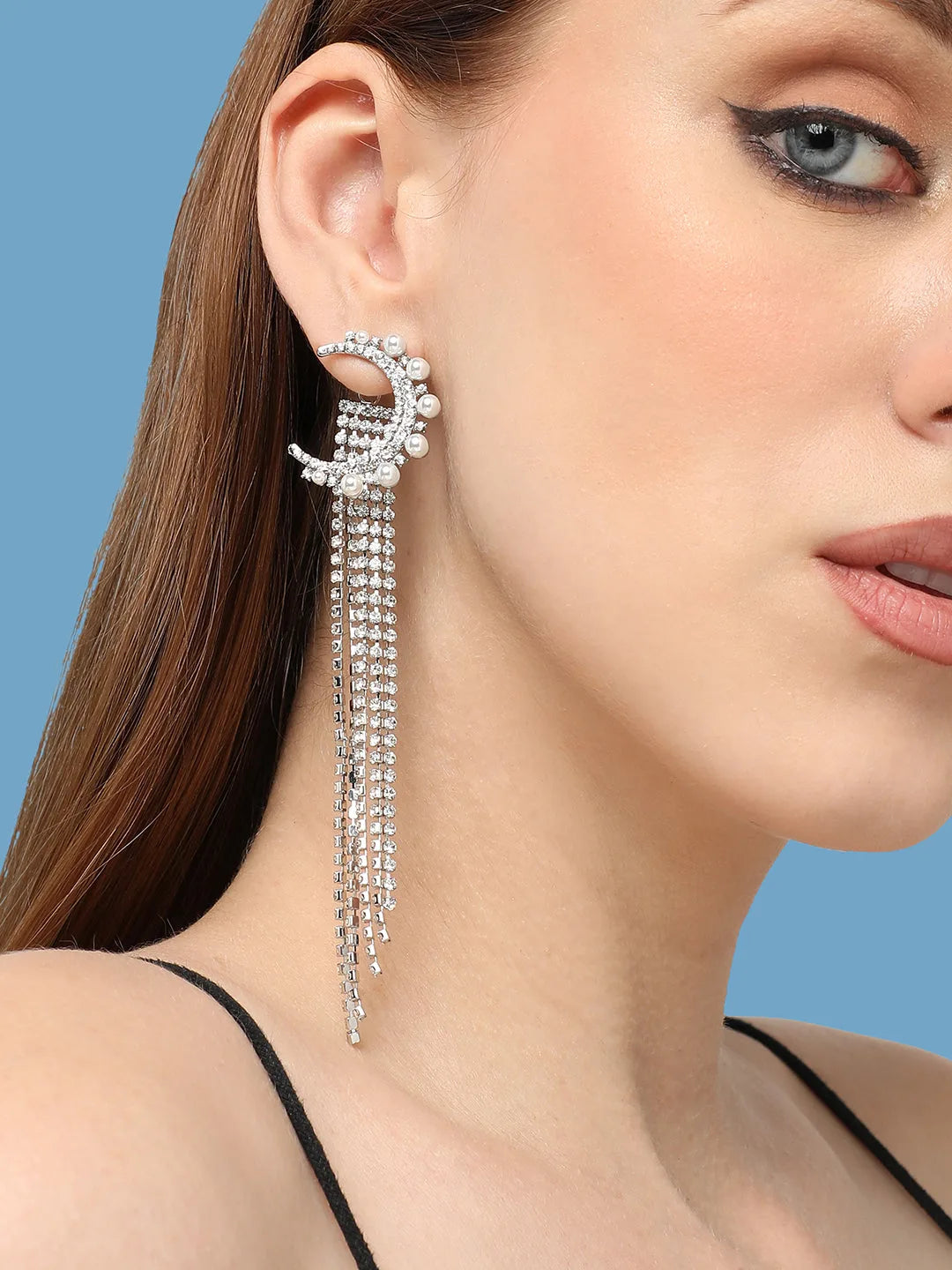 Silver Plated Party Designer Stone Drop Earring