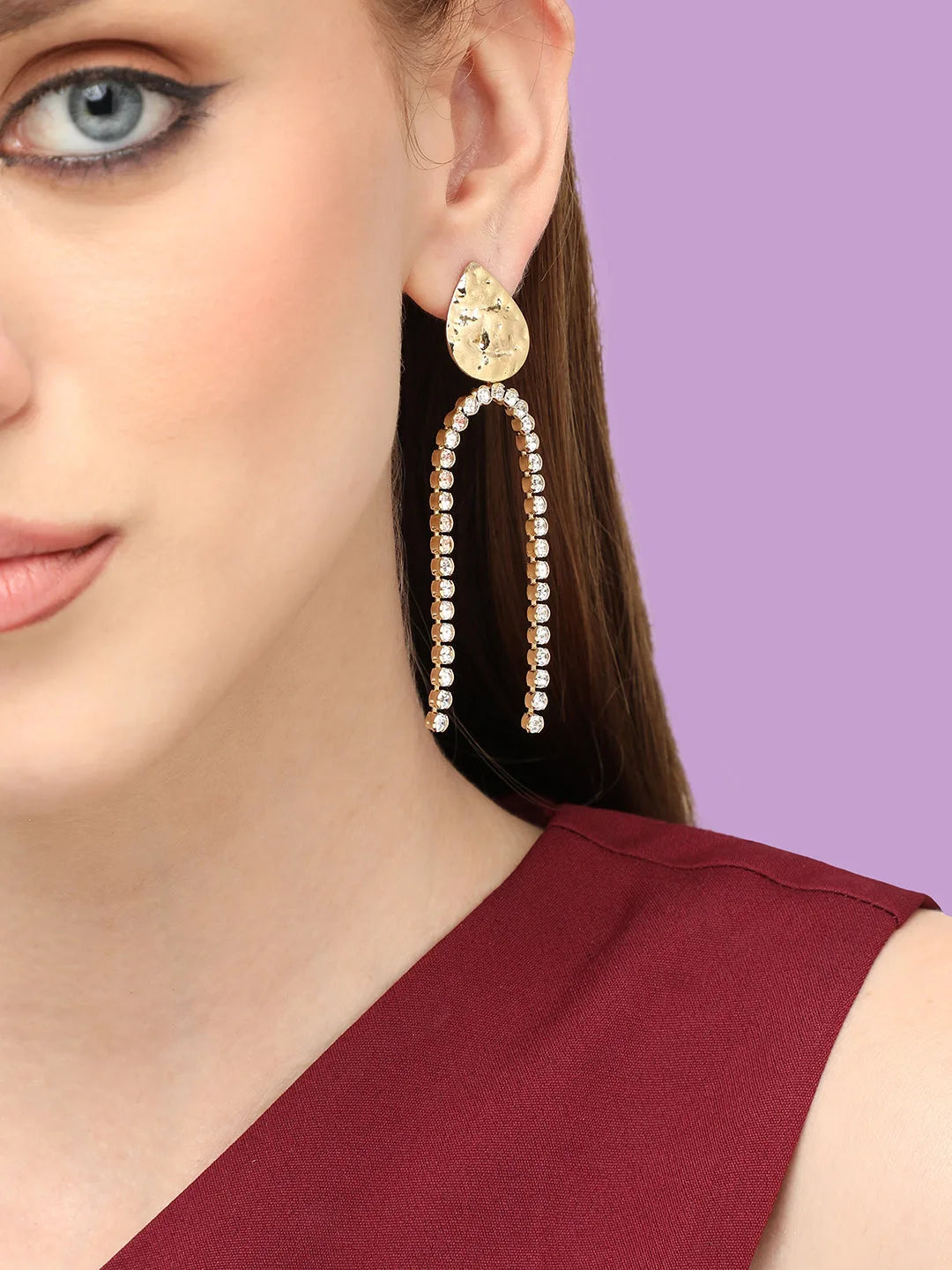 Gold Plated Party Designer Stone Drop Earring