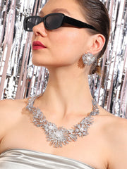 Silver Plated Designer Party Necklace and Earring Set