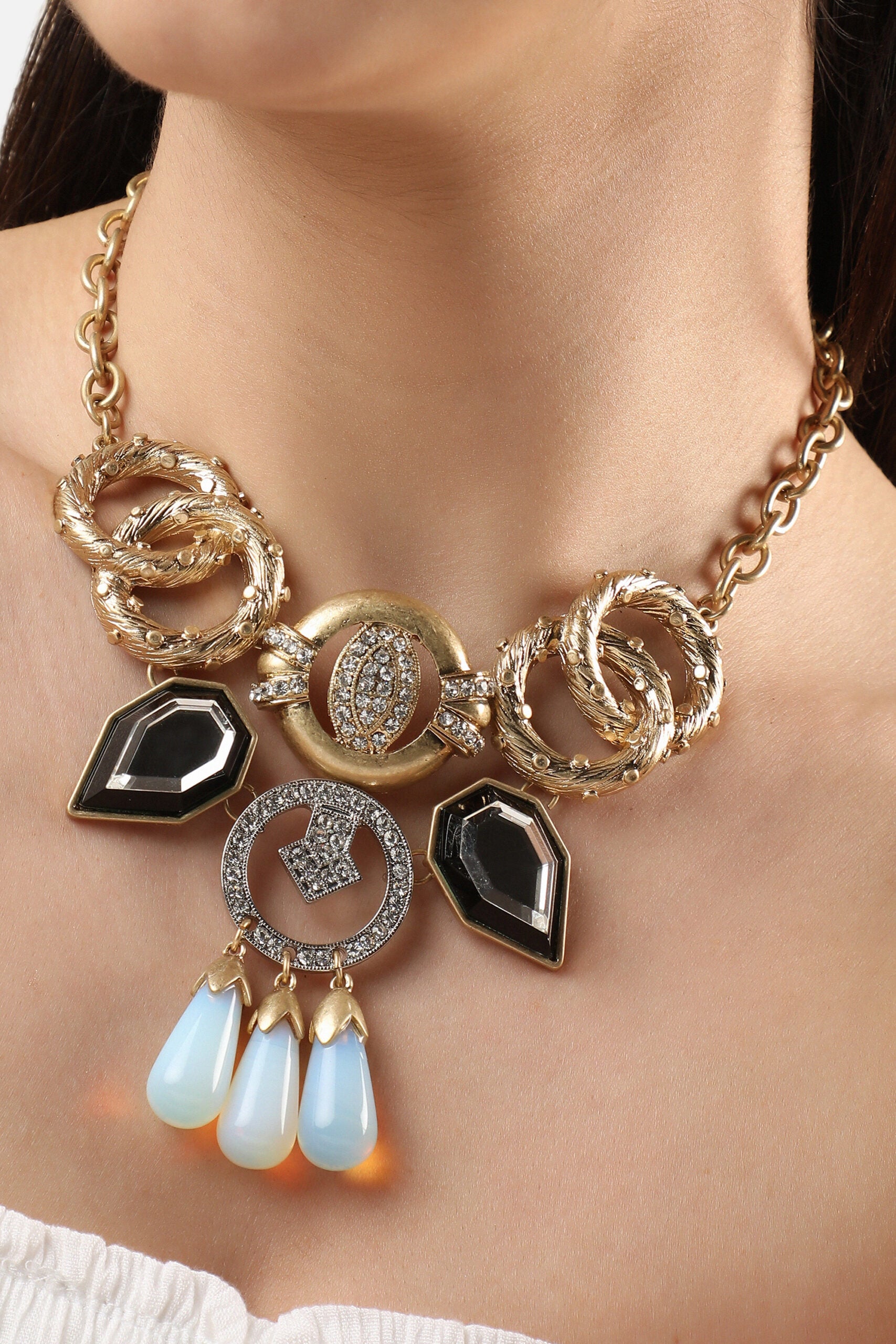 Gold Plated Designer Stone Party Necklace