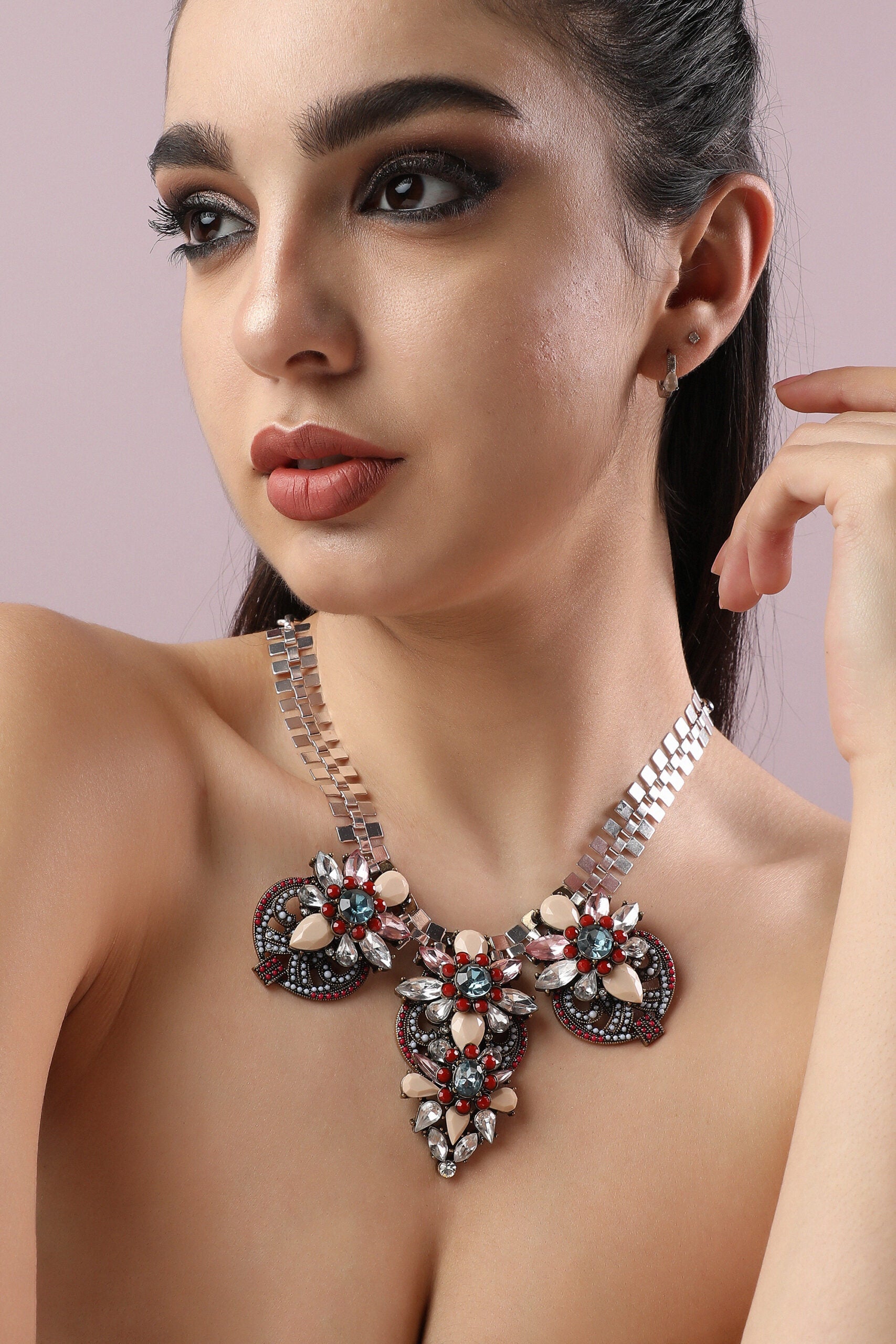 Silver Plated Designer Stone Party Necklace