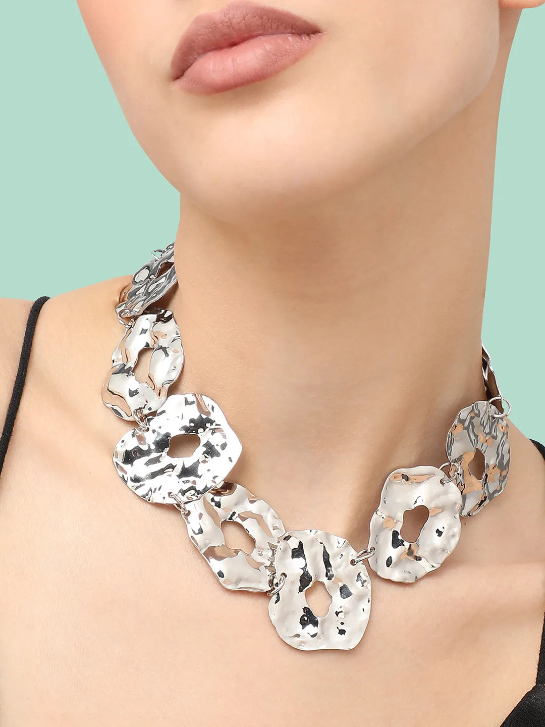 Silver Plated Party Designer Stone Statement Necklace