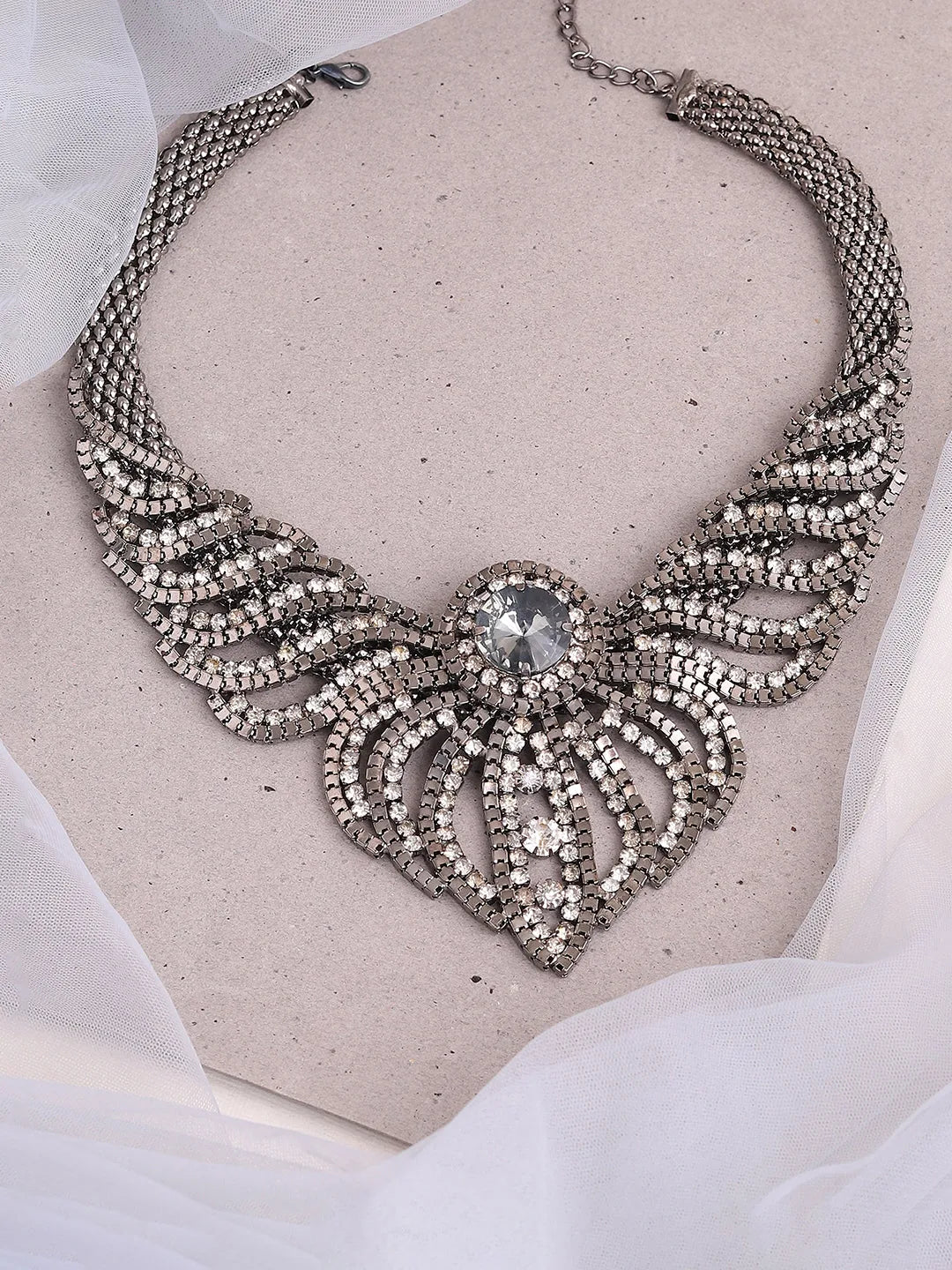 Silver Plated Party Designer Stone Statement Necklace