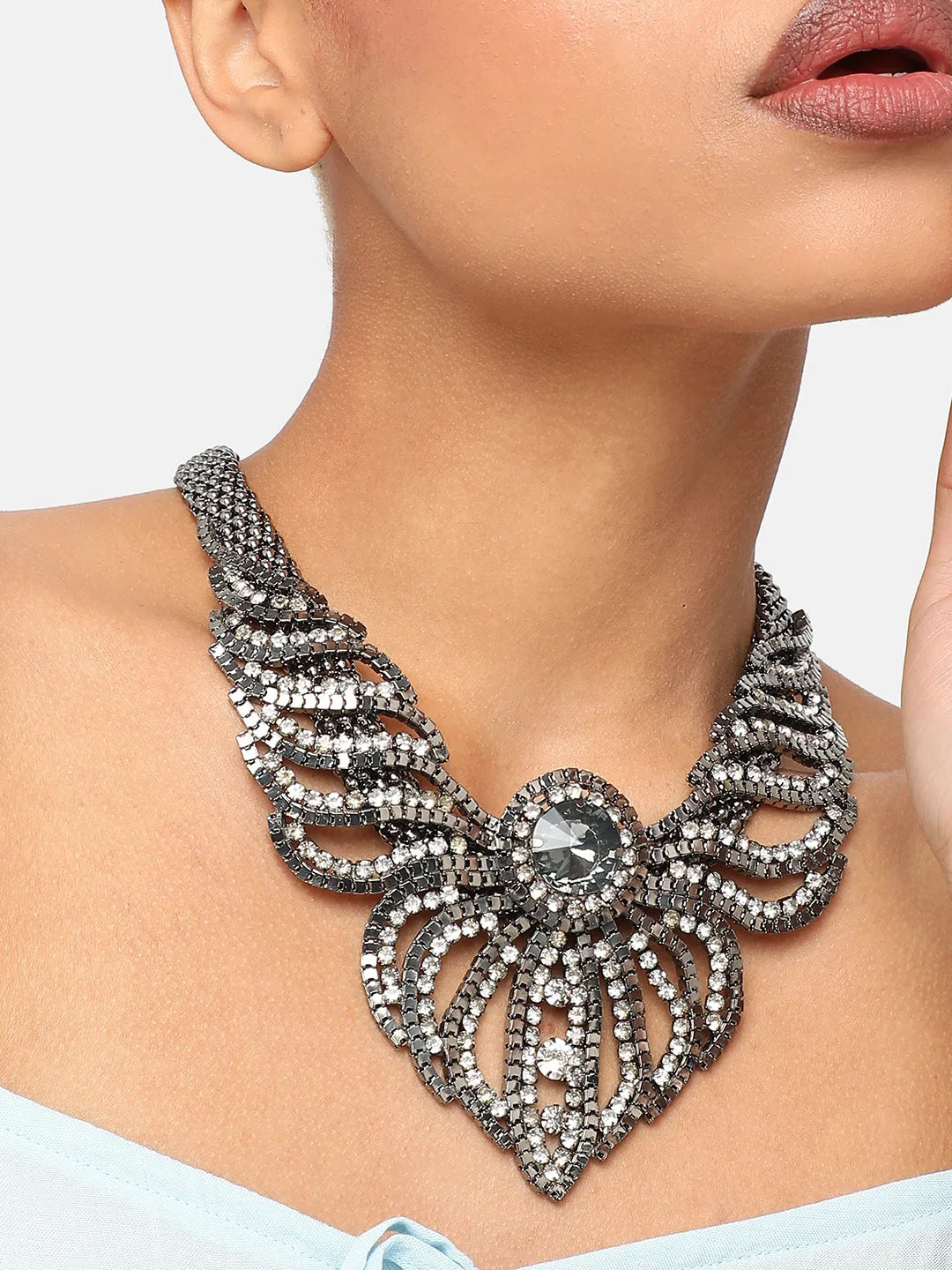 Silver Plated Party Designer Stone Statement Necklace