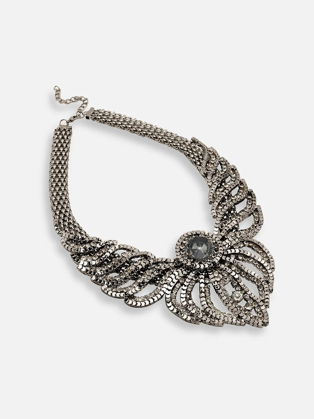 Silver Plated Party Designer Stone Statement Necklace