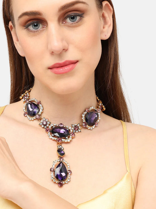 Gold Plated Party Designer Stone Statement Necklace