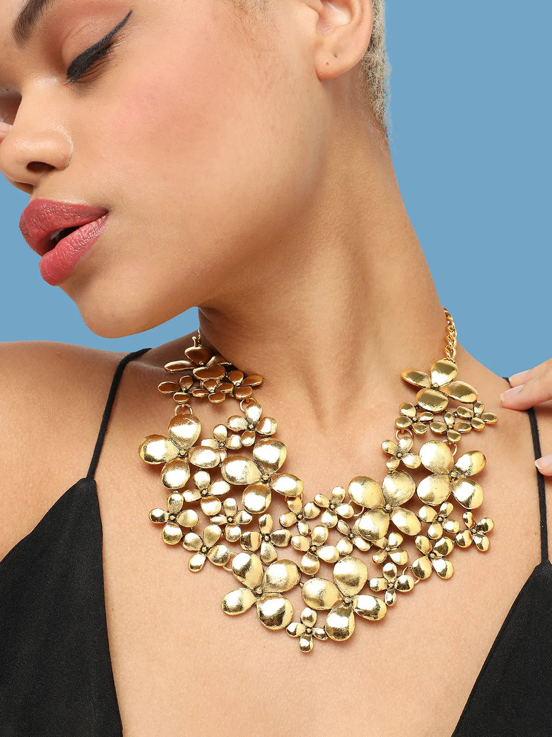 Gold Plated Party Designer Stone Statement Necklace