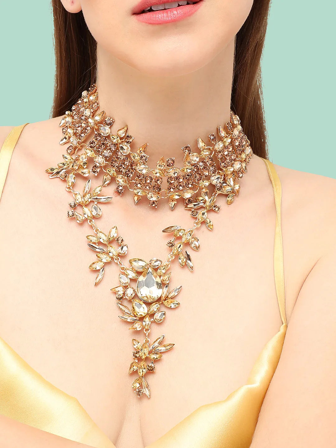 Gold Plated Party Designer Stone Statement Necklace