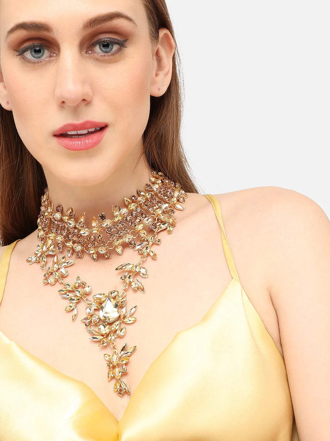 Gold Plated Party Designer Stone Statement Necklace