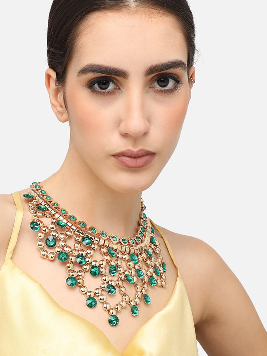 Gold Plated Party Designer Stone Statement Necklace