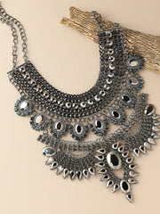 Silver Plated Party Designer Stone Statement Necklace For Women