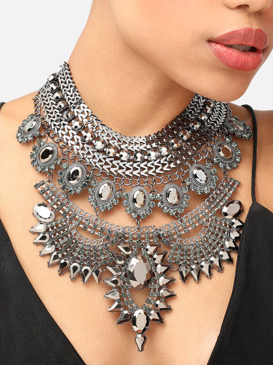 Silver Plated Party Designer Stone Statement Necklace For Women