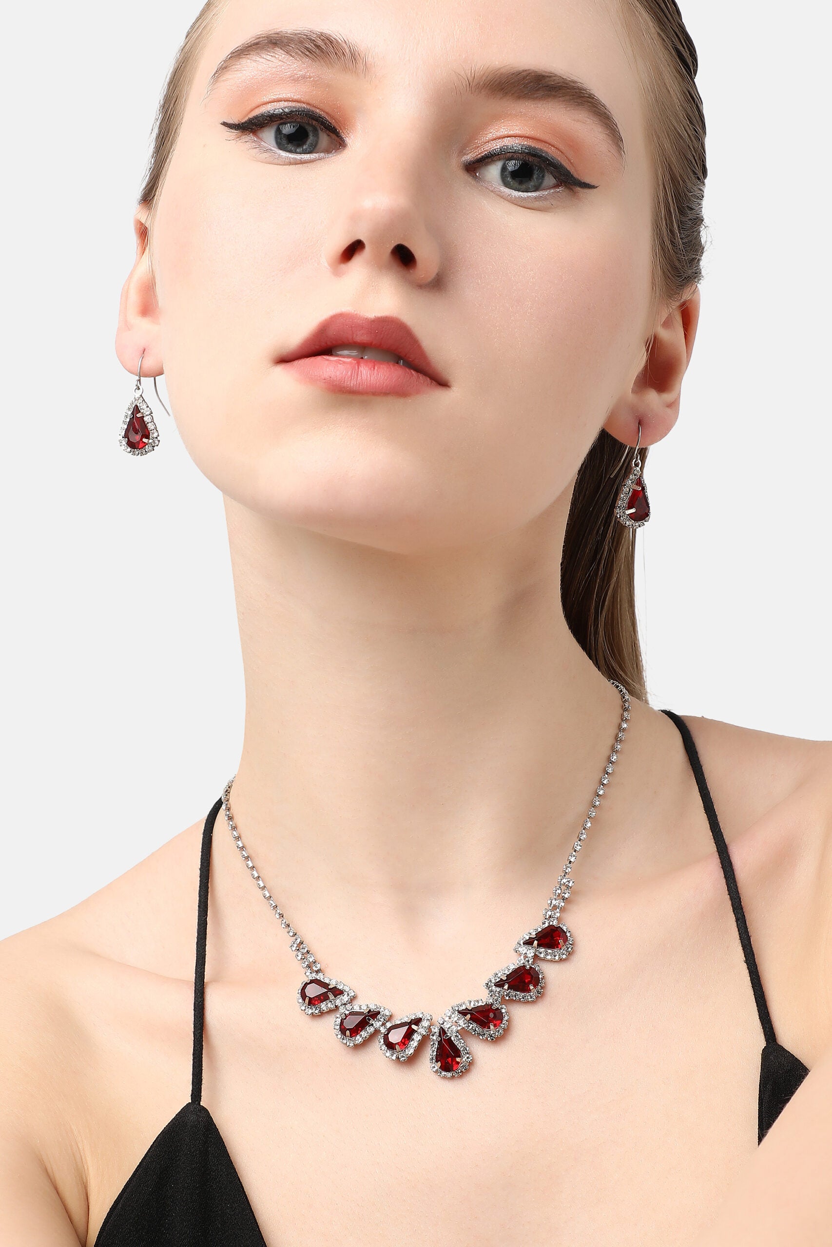 Silver Plated Designer Stone Party Necklace and Earring Set