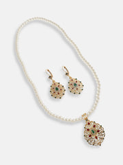 Gold Plated Pearls Party Necklace and Earring Set