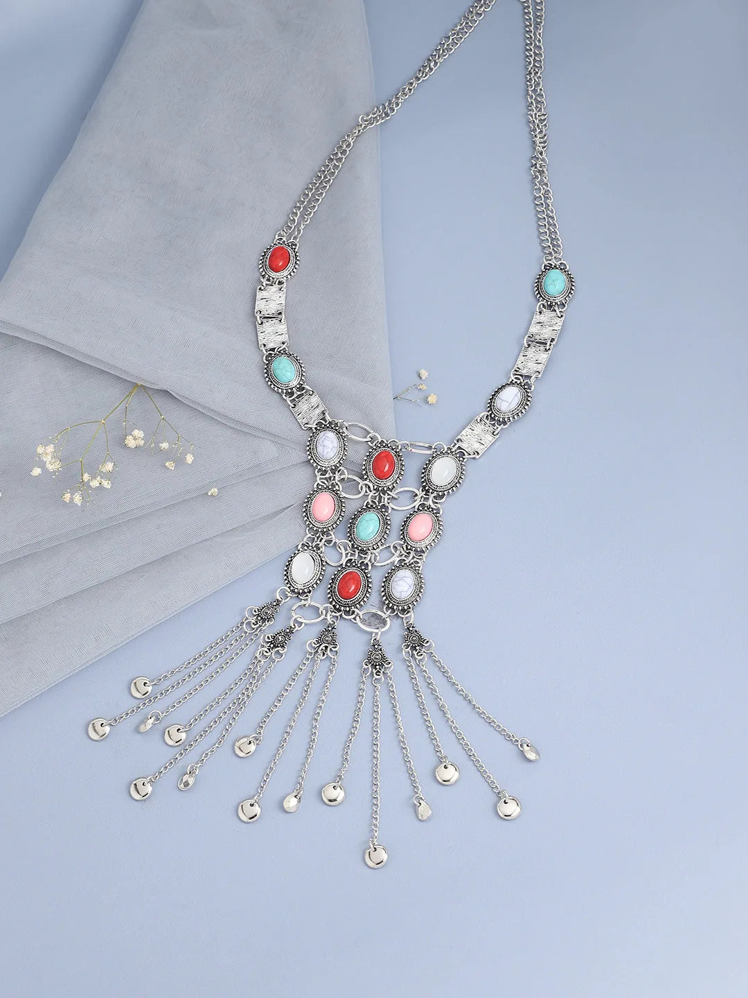 Silver Plated Designer Stone Party Necklace