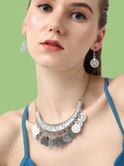 Silver Plated Designer Stone Party Necklace and Earring Set