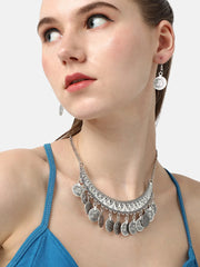 Silver Plated Designer Stone Party Necklace and Earring Set