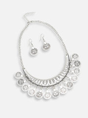 Silver Plated Designer Stone Party Necklace and Earring Set