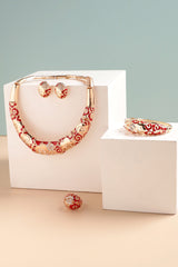 Gold Plated Designer Stone Party Necklace, Earring, Ring and Bracelet Set