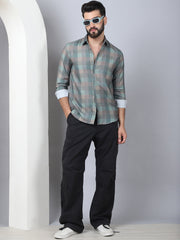 Cotton Blend Checked Casual Shirt for Mens