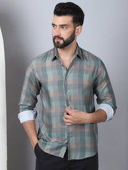 Cotton Blend Checked Casual Shirt for Mens