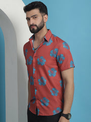 Red Floral Printed Cotton Casual Shirt