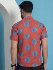 Red Floral Printed Cotton Casual Shirt