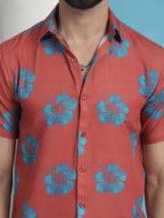 Red Floral Printed Cotton Casual Shirt