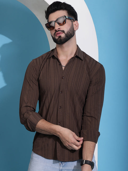 Brown Striped Casual Shirt for Mens.