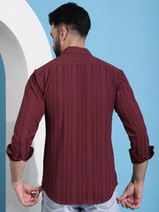 Maroon Striped Casual Shirt for Mens.