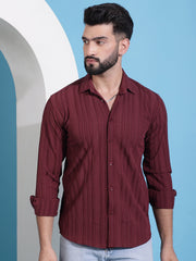 Maroon Striped Casual Shirt for Mens.