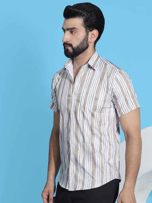 Striped Half Sleeve Cotton Lycra Shirt for Men