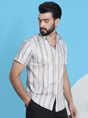 Striped Half Sleeve Cotton Lycra Shirt for Men