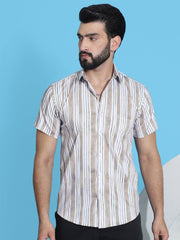 Striped Half Sleeve Cotton Lycra Shirt for Men