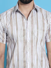 Striped Half Sleeve Cotton Lycra Shirt for Men