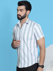 Striped Half Sleeve Cotton Lycra Shirt for Men