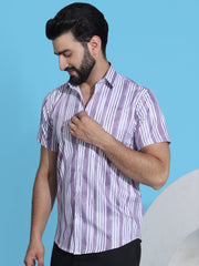 Striped Half Sleeve Cotton Lycra Shirt for Men