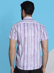 Striped Half Sleeve Cotton Lycra Shirt for Men