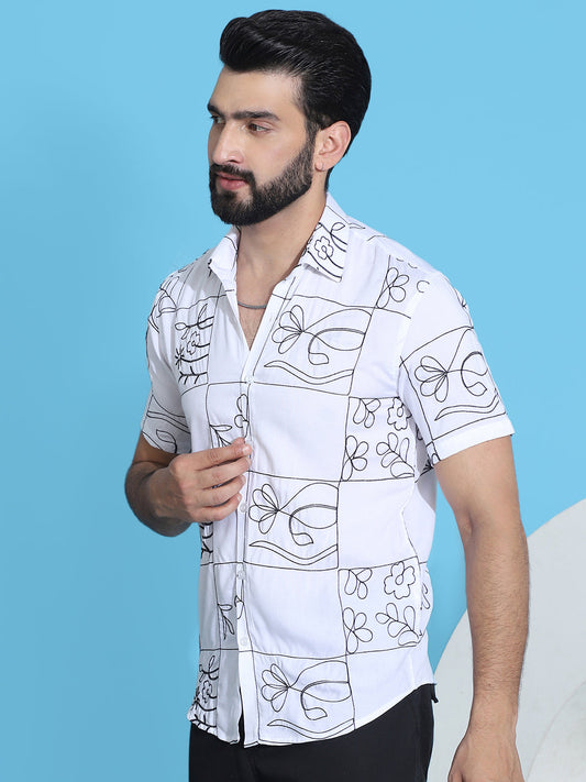 Embroidered Half Sleeve Cotton Shirt for Men