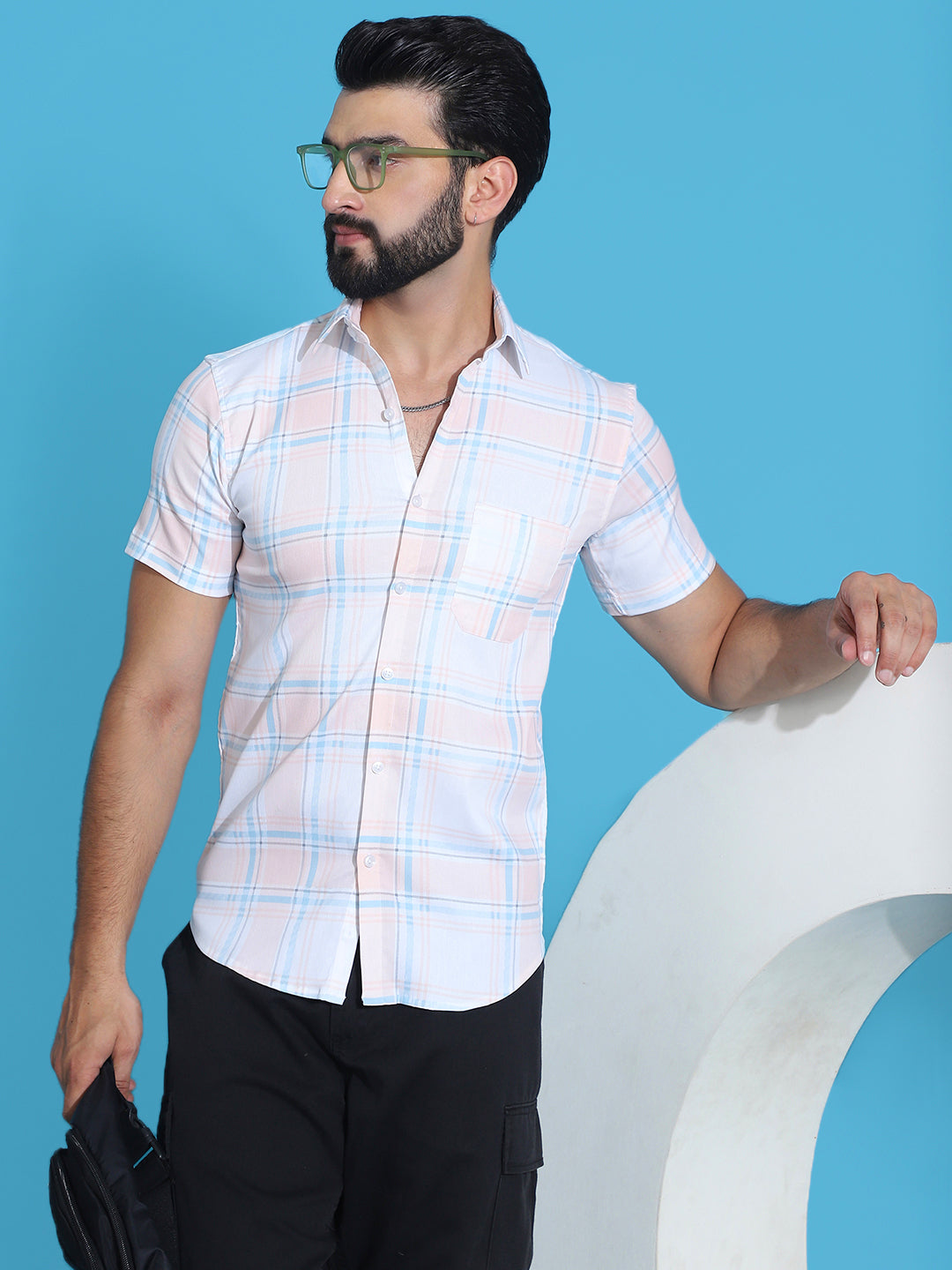 Checked Half Sleeve Cotton Shirt for Men