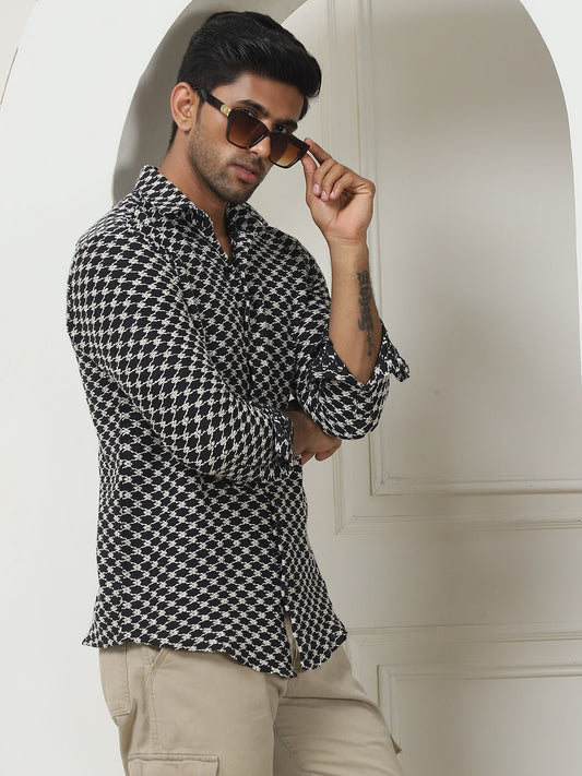 Woven Design Casual Shirt For Men