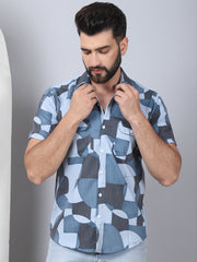 Men's Geometric Printed Cotton Casual Shirt