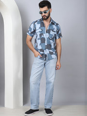 Men's Geometric Printed Cotton Casual Shirt