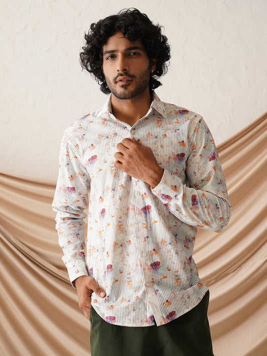 Printed Spread Collar Cotton Casual Shirt for Men